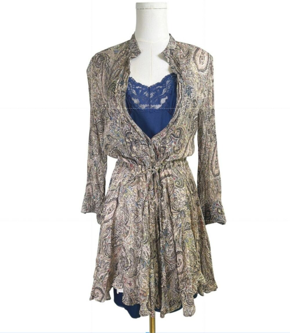 Zadig & Voltaire Ranil Peacock Silk Boho Dress Small + Vintage Vanity Fair Slip